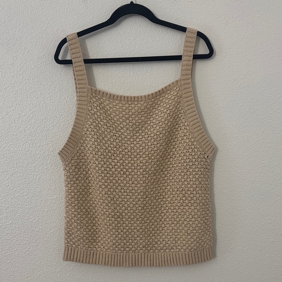 J. Crew Tops - J. Crew Basket Stitch Sweater Tank Crochet Buff Clay Tan Neutral Size L/XL Boho